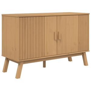 vidaXL &Scaron;oninė spintelė OLDEN, ruda, 114x43x73,5cm, pu&scaron;ies masyvas