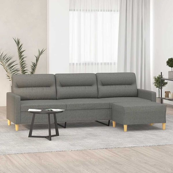 vidaXL Trivietė sofa su pakoja, tamsiai pilkos spalvos, 210cm, audinys