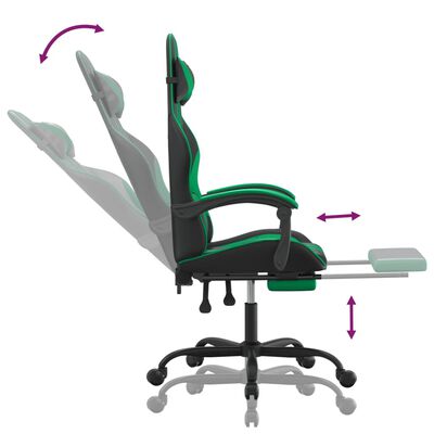 vidaXL Pasukama žaidimų kėdė su pakoja, juoda ir žalia, dirbtinė oda