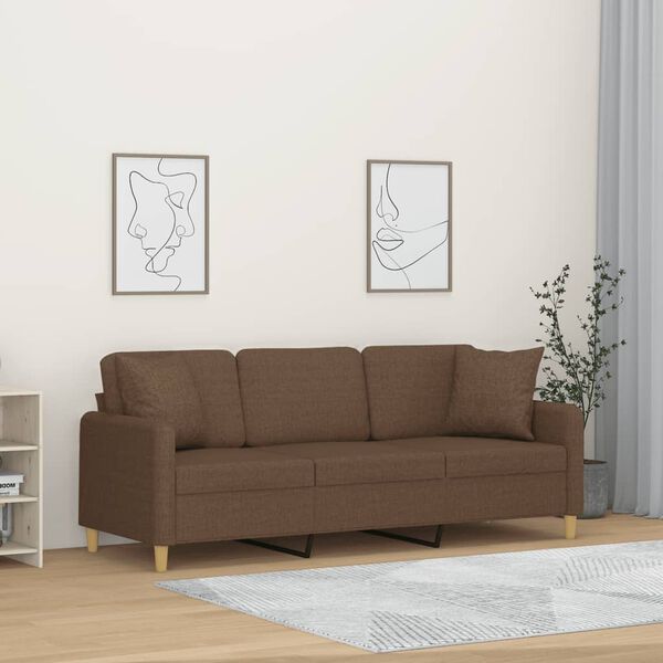 vidaXL Trivietė sofa su pagalvėlėmis, rudos spalvos, 180cm, audinys