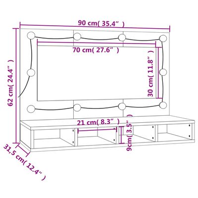 vidaXL Veidrodinė spintelė su LED apšvietimu, ąžuolo, 90x31,5x62cm