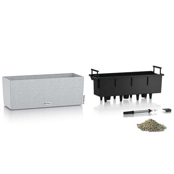 LECHUZA Lovelis BALCONERA Stone 50 ALL-IN-ONE, kvarco baltos spalvos