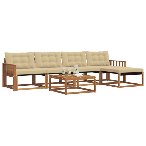 vidaXL Lauko sofos komplektas su pagalve 6 pcs Natūralus ir bežinis