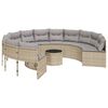 vidaXL Sodo sofa su stalu/pagalvėlėmis, smėlio, poliratanas, apvali