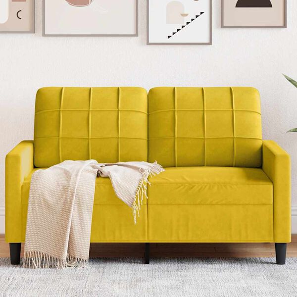 vidaXL Dvivietė sofa, geltonos spalvos, 120cm, aksomas
