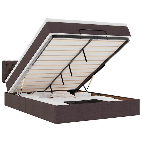 vidaXL Osmanų lova su čiužiniu ir LED, rudas, 140x190cm, audinys