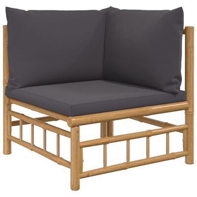 vidaXL Kampinė sodo sofos dalis su pilkomis pagalvėlėmis, bambukas