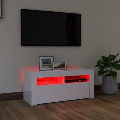 vidaXL TV spintelė su LED apšvietimu, balta, 90x35x40cm, blizgi