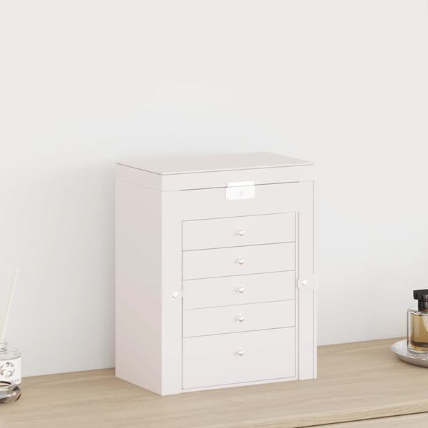 vidaXL Papuo&scaron;alų dėžutė 6 sluoksnių su veidrodžiu, užrakinama, balta