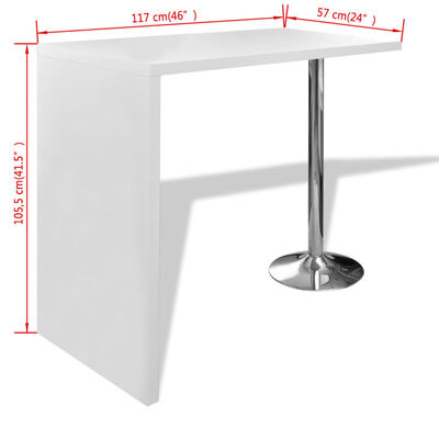 vidaXL Baro stalas, MDF, su 1 plienine kojele, ypač blizgus, baltas