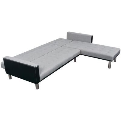 vidaXL L formos sofa-lova, juodos ir pilkos spalvos, audinys