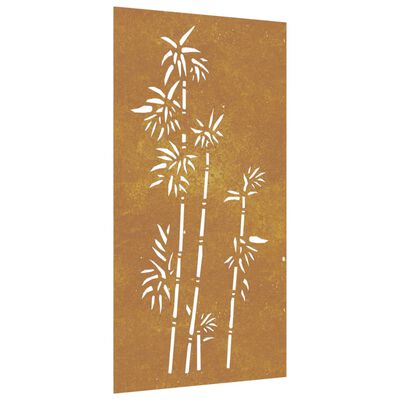 vidaXL Sodo sienos dekoracija, 105x55cm, corten plienas, bambukas