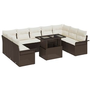 vidaXL Sodo Sofų Rinkinys su pagalve 10 pcs Ruda Poli ratanas