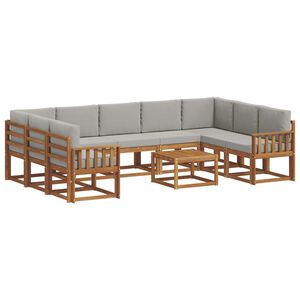 vidaXL Lauko sofos komplektas 10 pcs Natūrali ir &scaron;viesiai pilka