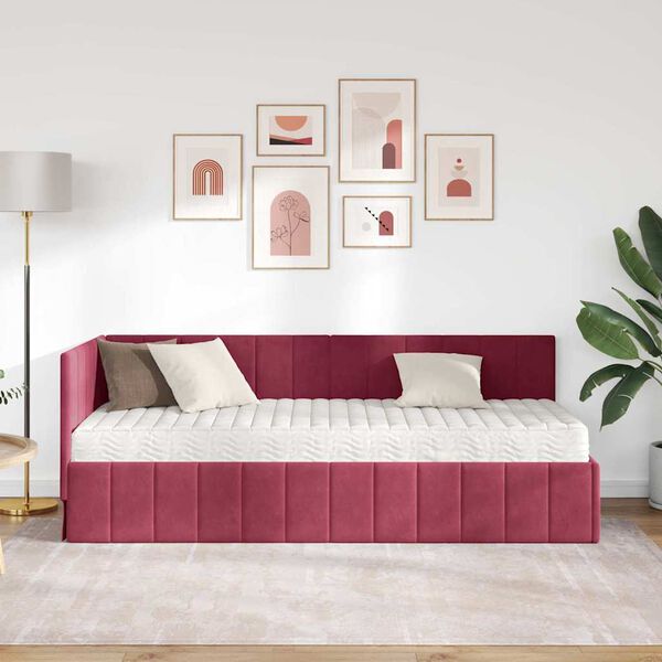 vidaXL Kampinė lovos konstrukcija Vyno raudonumo 80 x 200 cm Aksomas