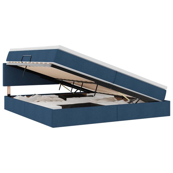 vidaXL Lova su daiktų laikymo vieta ir LED Mėlyna 200 x 200 cm audinys