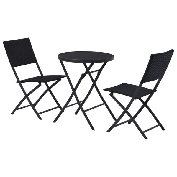 vidaXL Bistro baldų komplektas, 3d., juodas, poliratanas