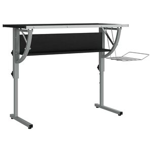 vidaXL Stalas, juodas/pilkas, 110x53x(58&ndash;87)cm, mediena/plienas