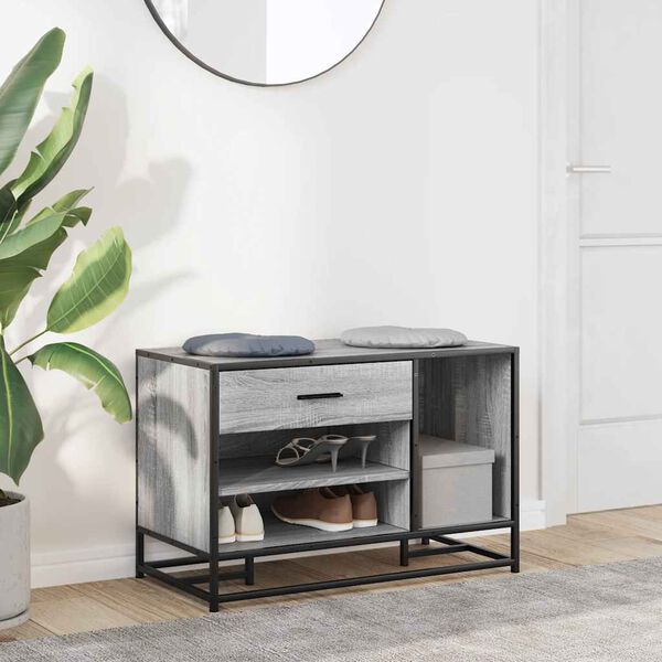 vidaXL batų suoliukas pilkas Sonoma suprojektuotas medis ir metalas