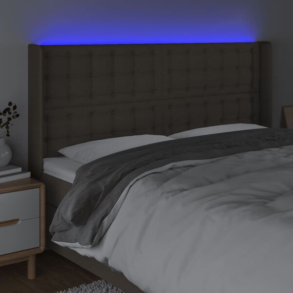 vidaXL Galvūgalis su LED, taupe spalvos, 163x16x118/128cm, audinys