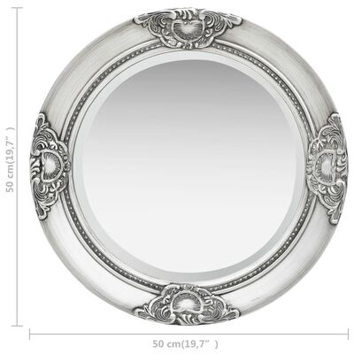 vidaXL Sieninis veidrodis, sidabrinis, 50cm, barokinio stiliaus
