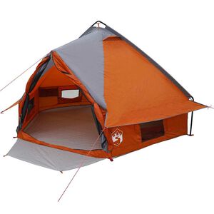 vidaXL Teepee palapinė 4-iems asmenims su stogu Pilka ir oranžinė