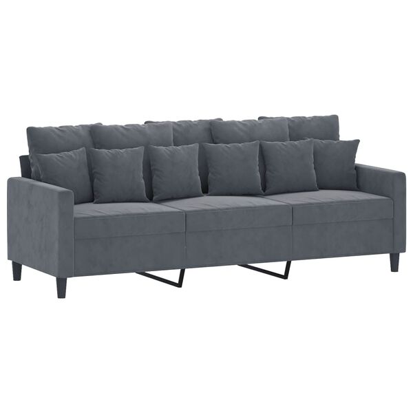 vidaXL Trivietė sofa su pakoja, tamsiai pilkos spalvos, 180cm, aksomas