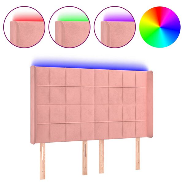 vidaXL Galvūgalis su LED, rožinės spalvos, 147x16x118/128cm, aksomas