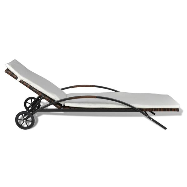 vidaXL Lauko gultas su čiužiniu ir ratukais, poliratanas, rudas