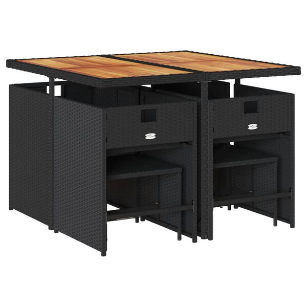 vidaXL Sodo komplektas su pagalvėlėmis, 9 dalių, juodas, poliratanas