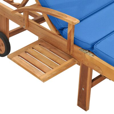 vidaXL Saulės gultas su čiužiniu, mėlynas, tikmedžio medienos masyvas