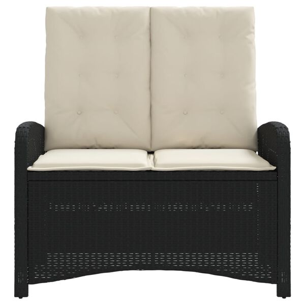 vidaXL Atlo&scaron;iamas sodo suoliukas su pagalvėlėmis, juodas, poliratanas