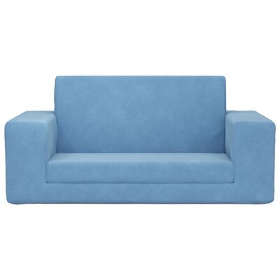 vidaXL Vaikiška dvivietė sofa-lova, mėlynos spalvos, minkštas pliušas