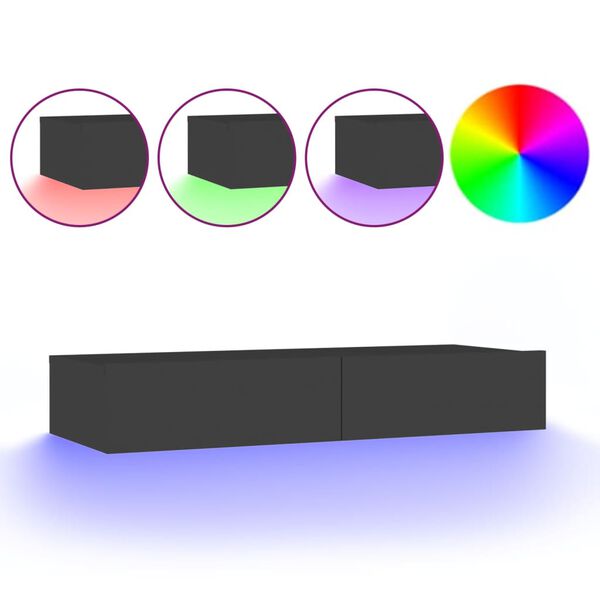 vidaXL Televizoriaus spintelė su LED apšvietimu, pilka, 90x35x15,5cm