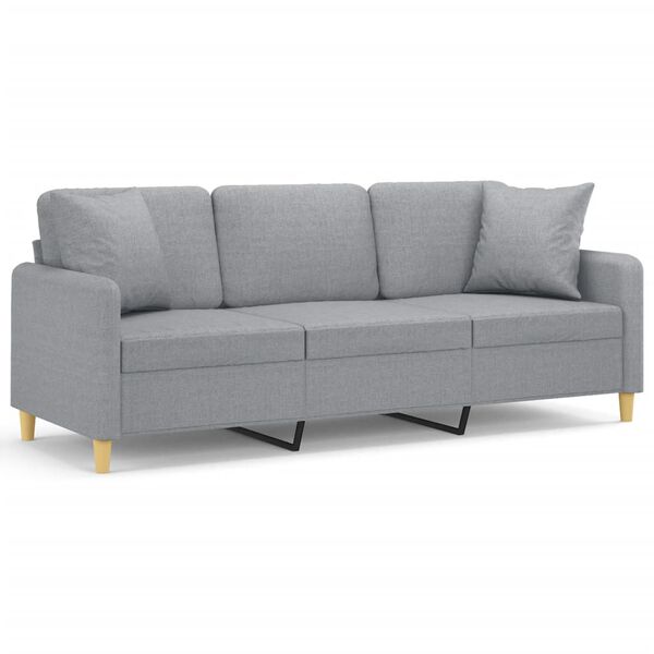 vidaXL Trivietė sofa su pagalvėlėmis, &scaron;viesiai pilka, 180cm, audinys