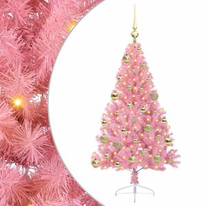vidaXL Dirbtinis prie&scaron;&scaron;ventinis eglutė su &scaron;viesomis Rožinė 120 cm PVC