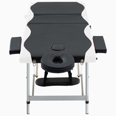 vidaXL Sulankstomas masažo stalas, juodas/baltas, aliuminis, 3 zonų