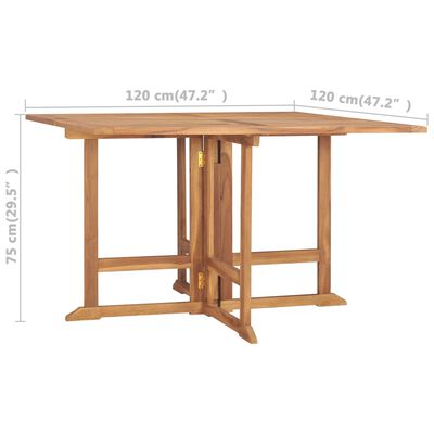 vidaXL Sulankstomas sodo stalas, 120x120x75cm, tikmedžio masyvas