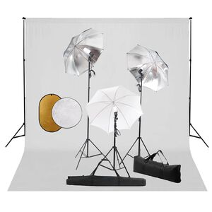 vidaXL Studijos komplektas su &scaron;viestuvais/skėčiais/fonu/reflektoriumi