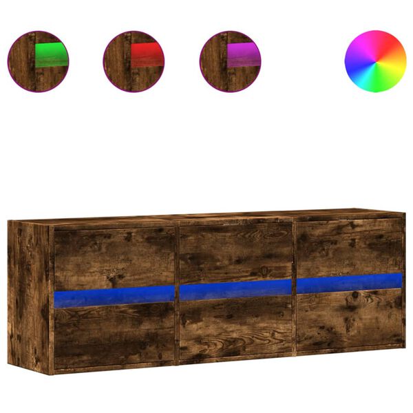 vidaXL Sieninė TV spintelė su LED lemputėmis, dūminė, 130x31x45 cm