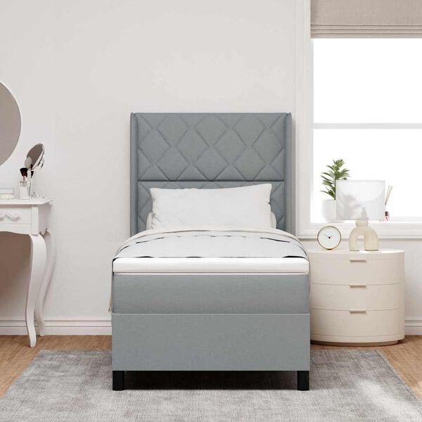 vidaXL Kiemas lova su čiužiniu &Scaron;viesiai pilka 90 x 200 cm audinys