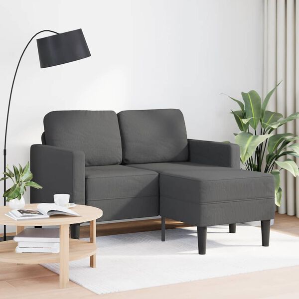 vidaXL Dvivietė sofa su &scaron;ezlongu, L formos, tamsiai pilka, 125 cm, linas