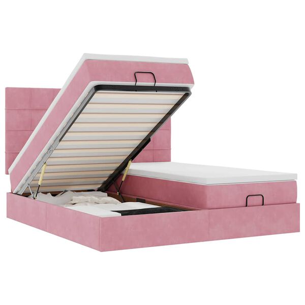 vidaXL Osmanų lovos rėmas su čiužiniais, rožinis, 200x200cm, aksomas