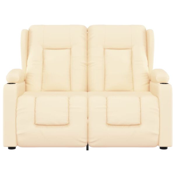 vidaXL Dvivietis atlo&scaron;iamas masažinis krėslas, kreminis, dirbtinė oda