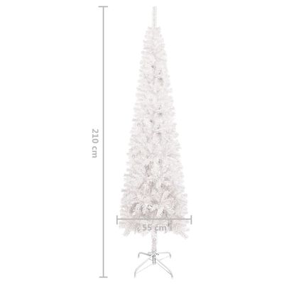vidaXL Plona apšviesta Kalėdų eglutė su žaisliukais, balta, 210cm