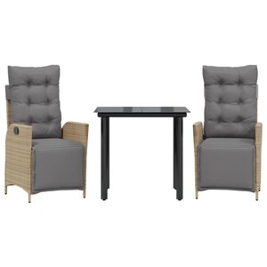 vidaXL Sodo komplektas su pagalvėlėmis, 3 dalių, smėlio, poliratanas