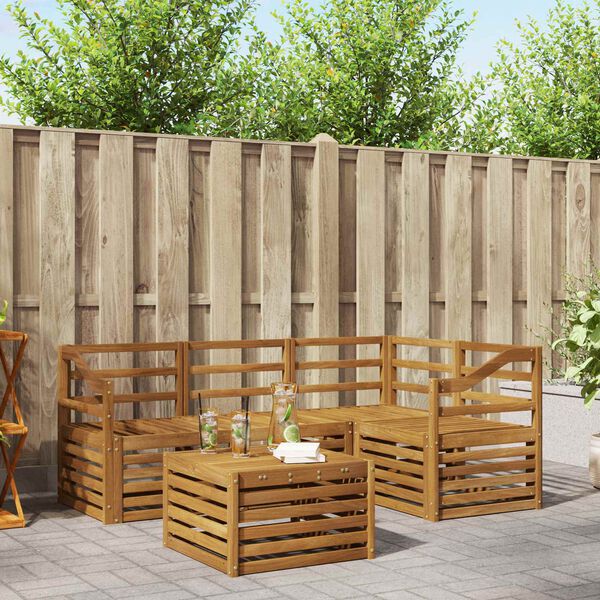 vidaXL Lauko sofos komplektas 5 pcs Natūrali Kietos akacijos mediena