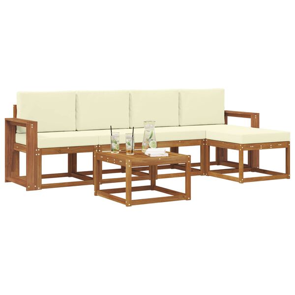 vidaXL Lauko sofos komplektas su pagalve 6 pcs Natūralus ir grietinėlė