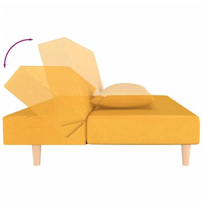 vidaXL Dvivietė sofa-lova su dvejomis pagalvėmis, geltona, audinys