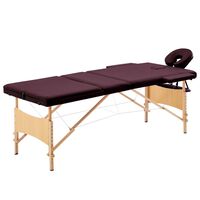 vidaXL Sulankstomas masažo stalas, vyno violetinis, mediena, 3 zonų